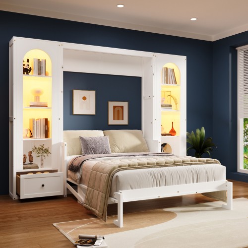 Queen Size Murphy Bed Murphy Cabinet Bed with Storage Drawer LED Light Wall Bed gallery