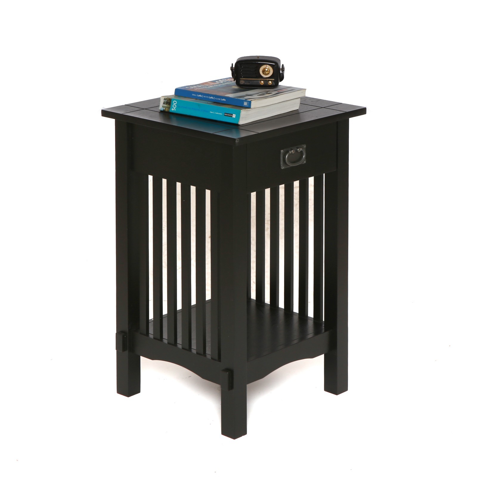 Mission Style Stand End Table Nightstand with Drawer Oak , White & Black gallery