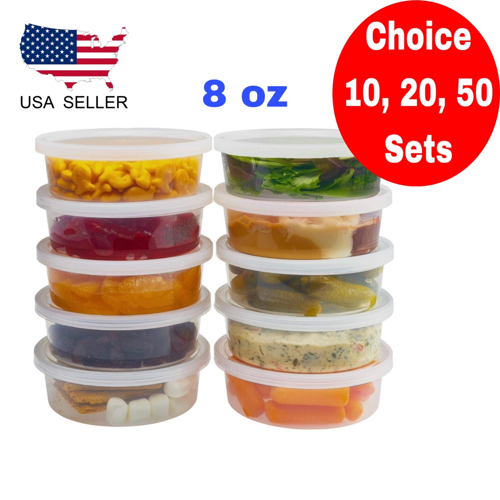 8 oz Deli Plastic Food Storage Microwavable Reusable Containers With Lids gallery