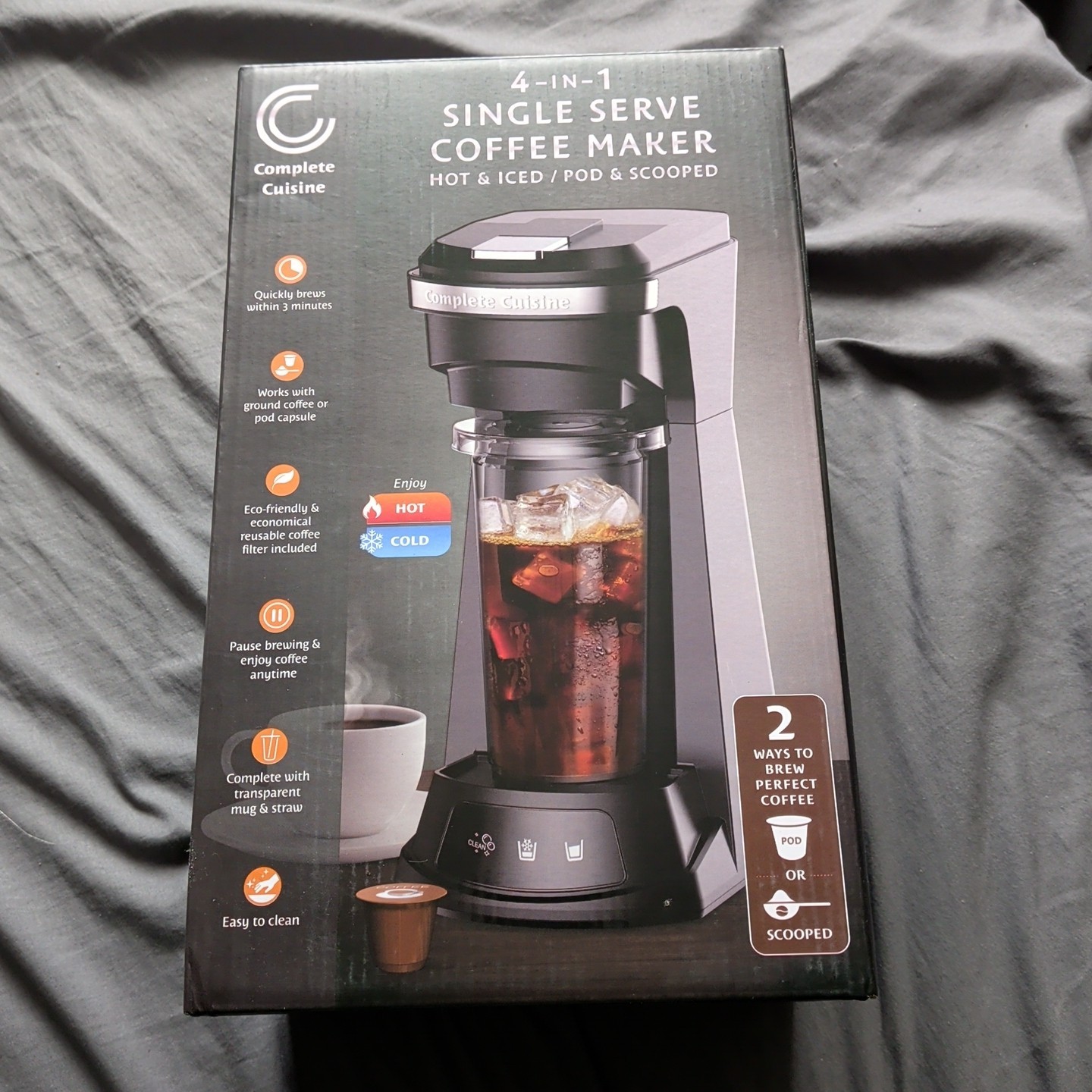 Complete Cuisine 4-in-1 Coffee Maker Hot and Cold Single Serve Pod Grounds gallery