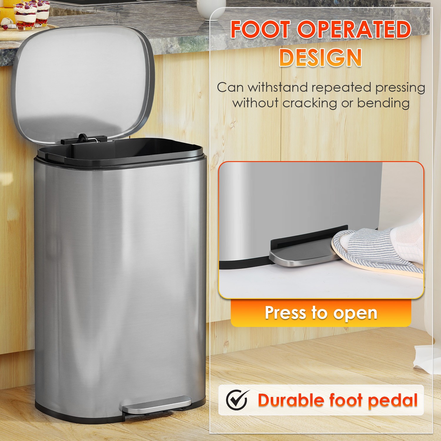 Kitchen Trash Can With Lid For Office Bedroom Step Trash Bin 13 Gallon/50 Liter gallery