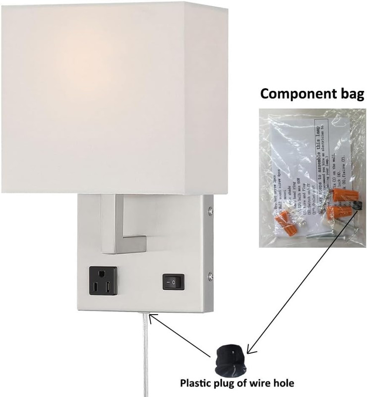 - Bedside Wall Light with Outlet,Wall Lamp,Wall Sconces,Wall Lamp for Bedroom,Li gallery