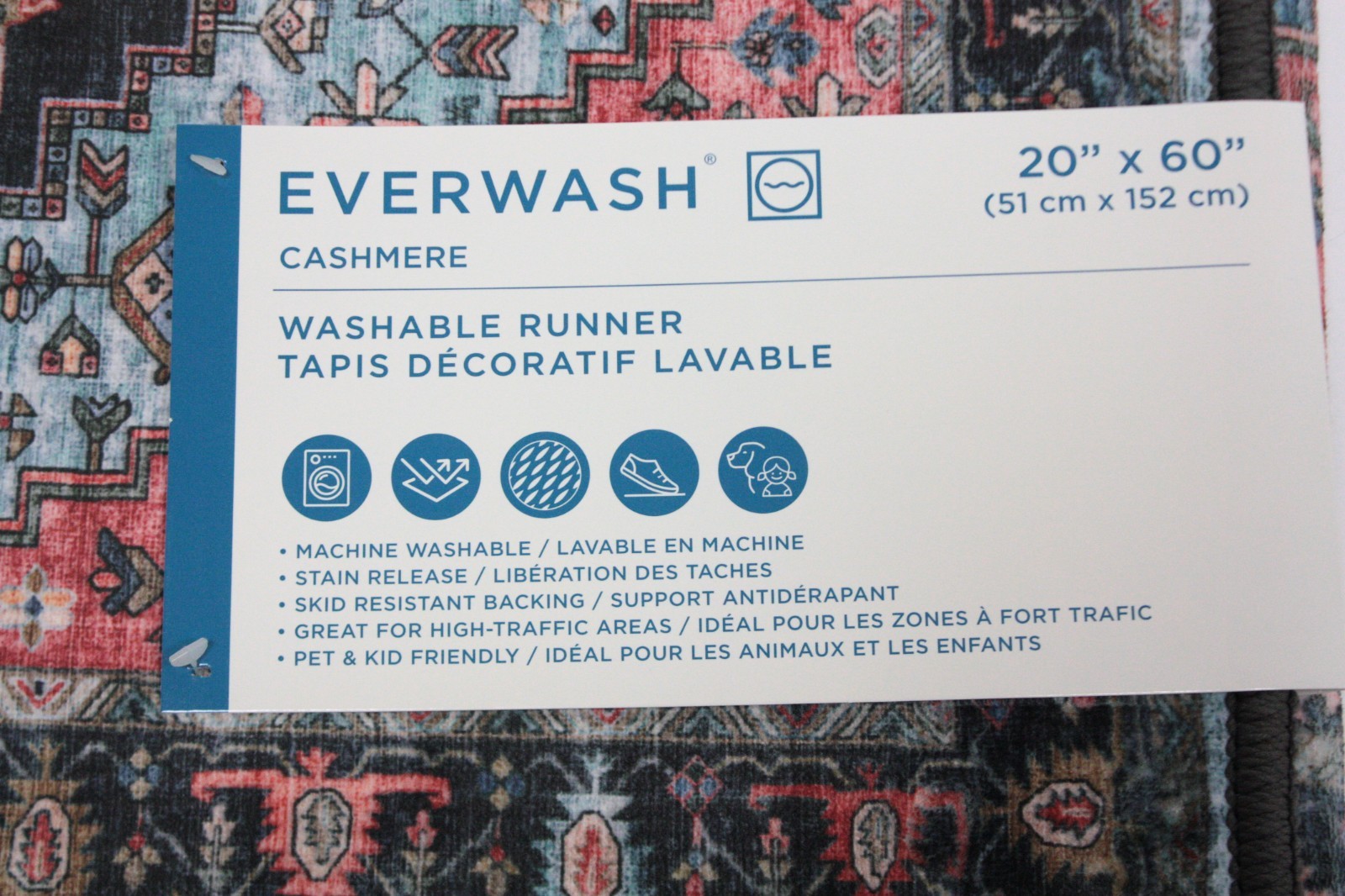 Super Soft EVERWASH Multicolor Cashmere Washable Runner Rug 20" x 60" Non-Slip gallery