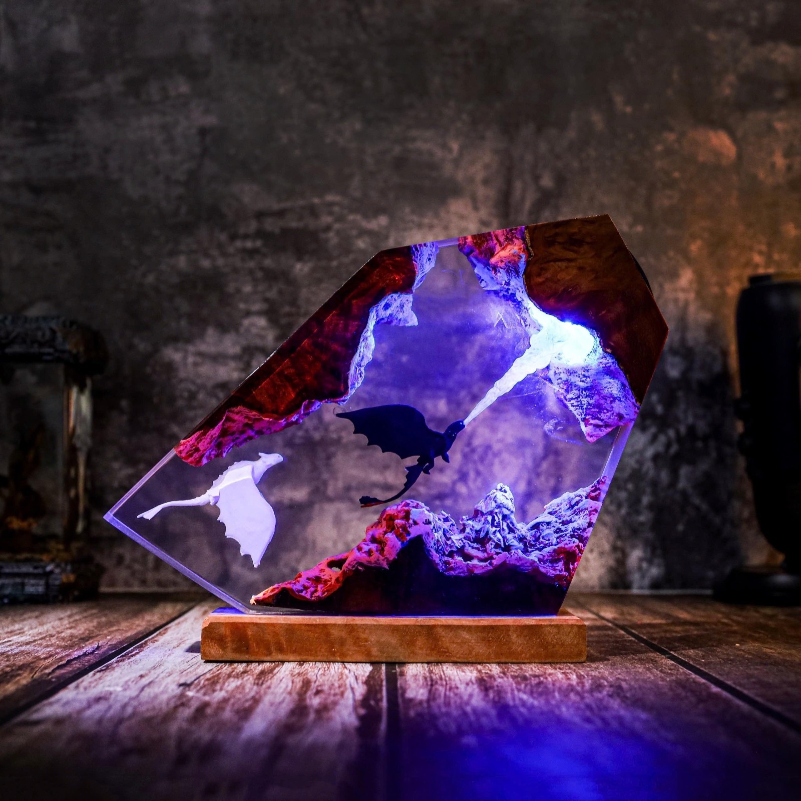Fire Breathing Toothless and Light Fury Lamp, HTTYD Dragon Resin Art Night Light gallery