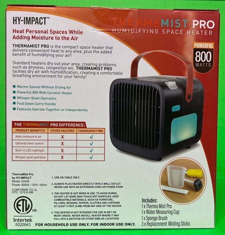 Intertek HY-IMPACT 800W Ceramic Humidifying Space Heater Model: 03439 - NEW gallery