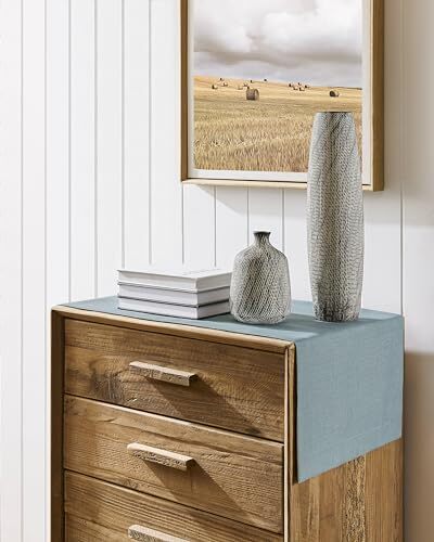 Linen Textured Border Table Runner, 14 x 48 Inch Farmhouse 14x48 Inch Blue gallery