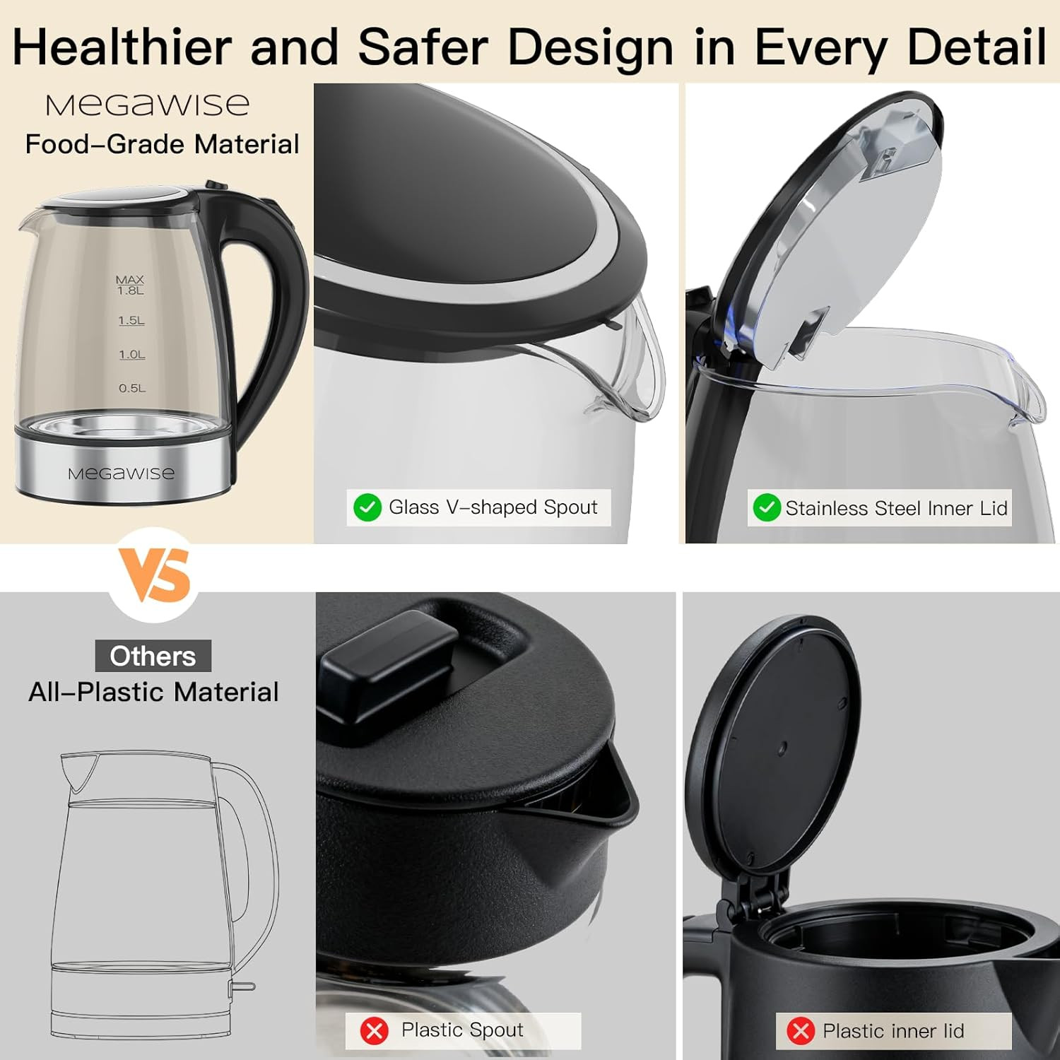 Electric Glass Kettle Auto Shut-Off 1.8L Capacity 1000W Fast Boil Bpa-Free Steel gallery
