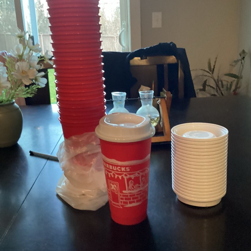 20 Starbucks, plastic cups, reusable for Christmas with lids gallery