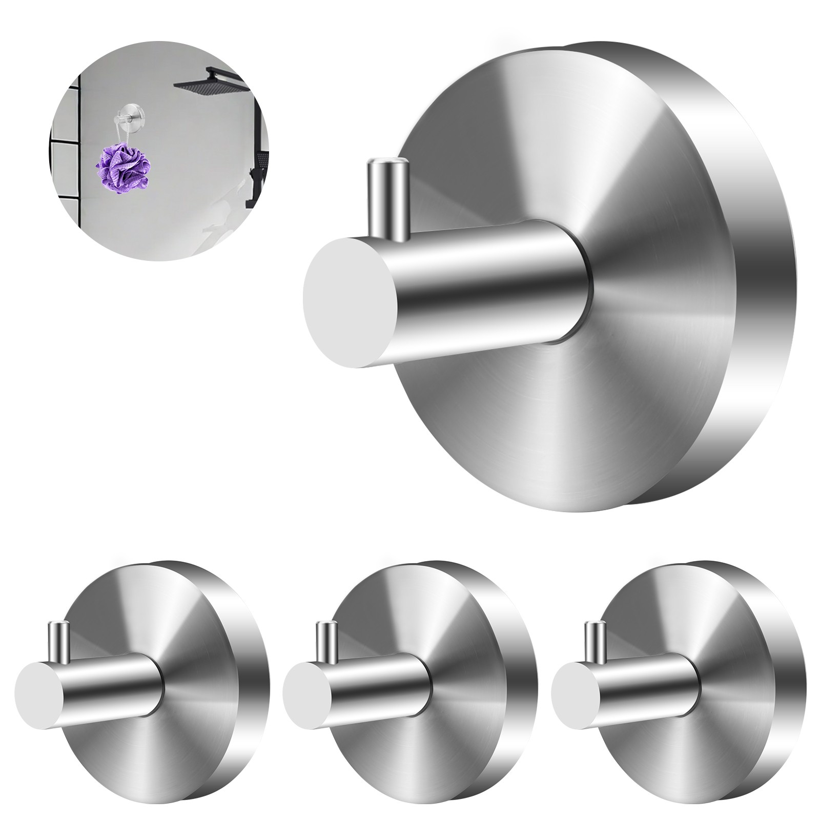 4PCS Heavy Duty Strong Suction Cup Hooks Stainless Steel Wall Hanger No Drilling gallery