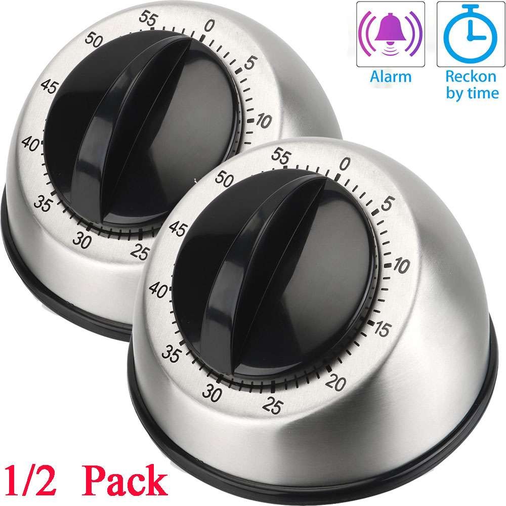 1/2Pcs Stainless Steel Kitchen Cooking Timer 60-MINUTE Long Ring Bell Alarm Loud gallery