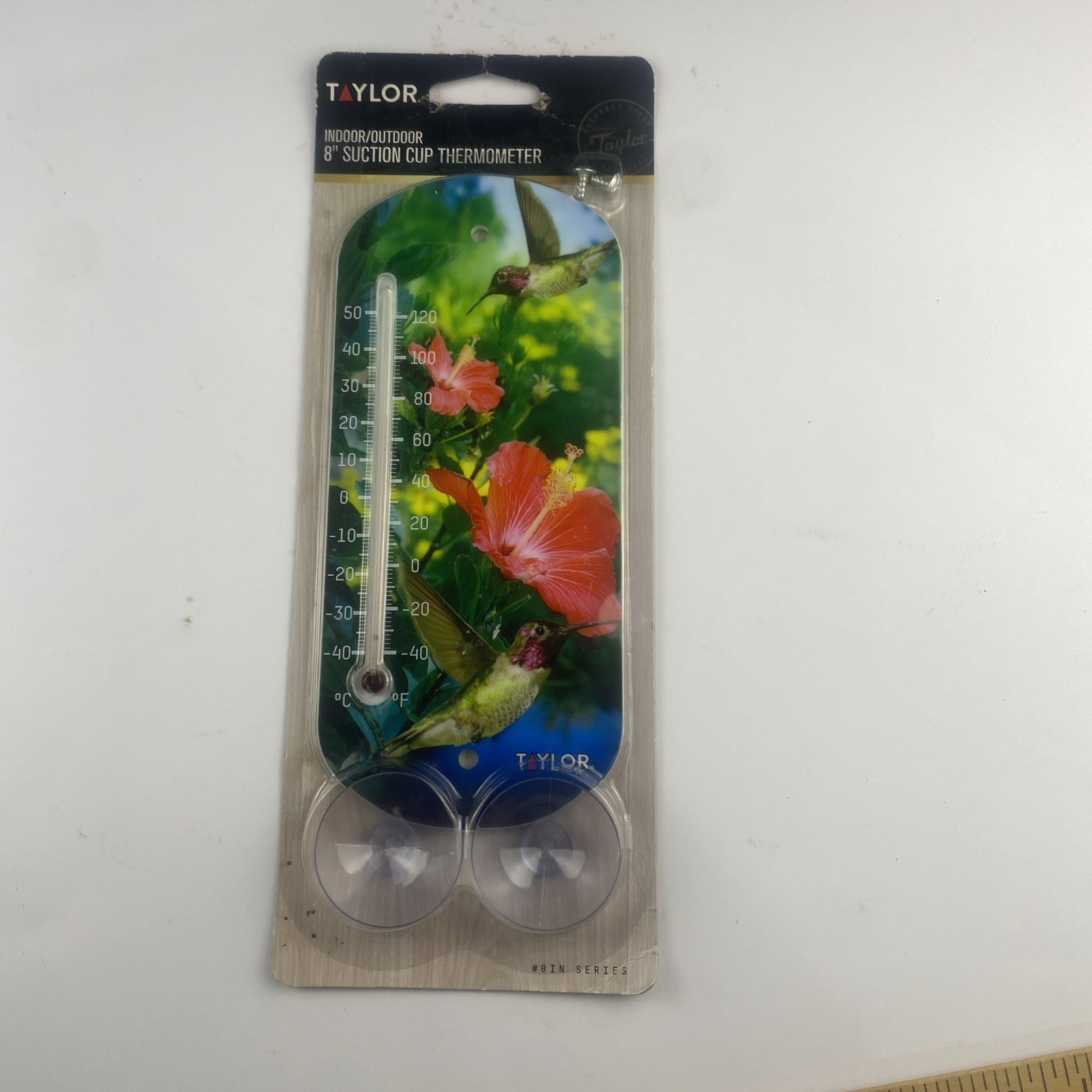 NEW TAYLOR 52128" SUCTION CUP OUTDOOR WINDOW THERMOMETER WITH humming birds. gallery