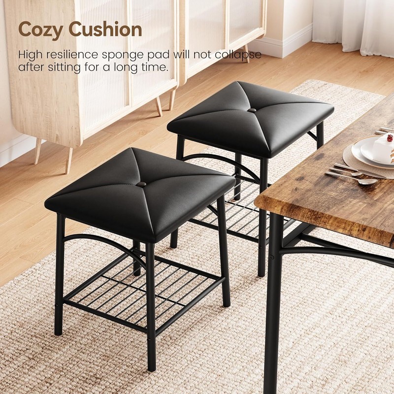 Dining Table Set for 4 with Upholstered Benches and Stools Kitchen Table Storage gallery