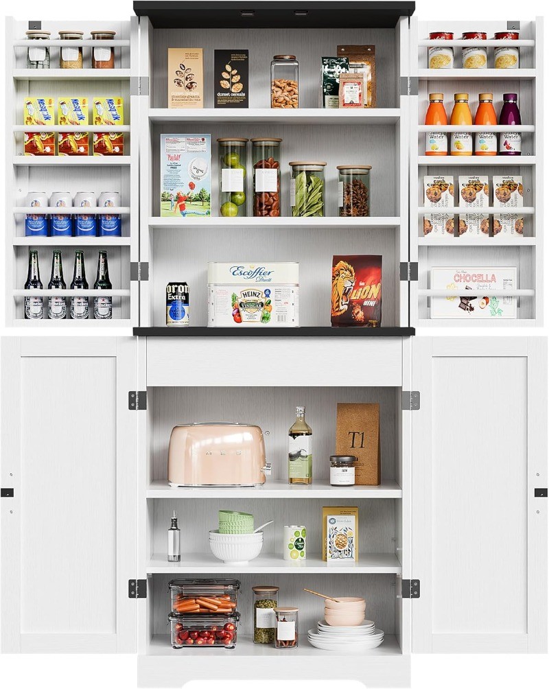 6-Tier Kitchen Pantry Storage Cabinet with Barn Doors Drawer Adjustable Shelves gallery