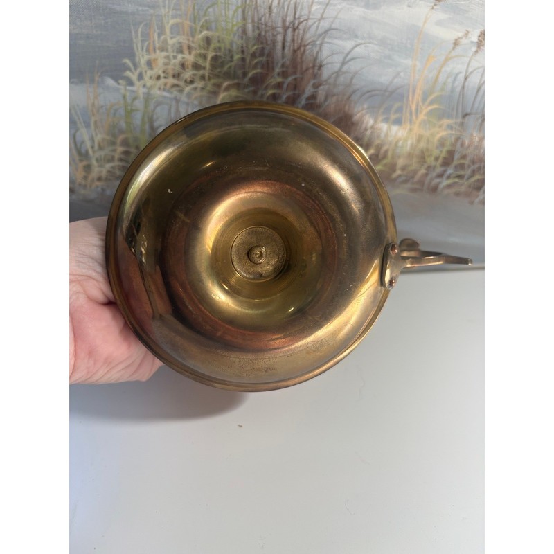 Vintage Solid Brass Chamberstick Candle Holder with Finger Loop Handle Patina gallery