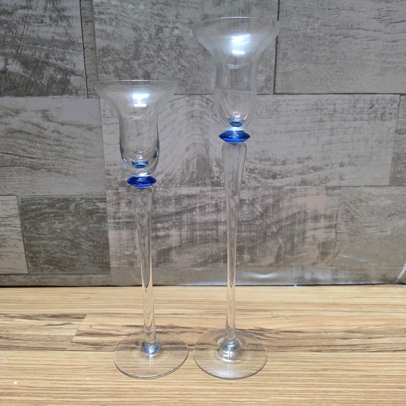 Elements Glass Candlestick Holders Set of 2 Blue Accents Tall gallery