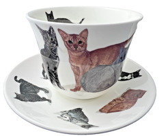 CATS GALORE , BONE CHINA BREAKFAST CUP SAUCER, KIRKHAM MADE ENGLAND NEW UNUSED