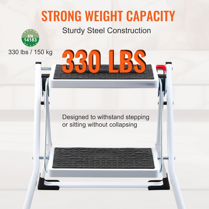 VEVOR Step Stool Ladder 2-Step Foldable 3 Adjustable Height Max Load 330lbs gallery