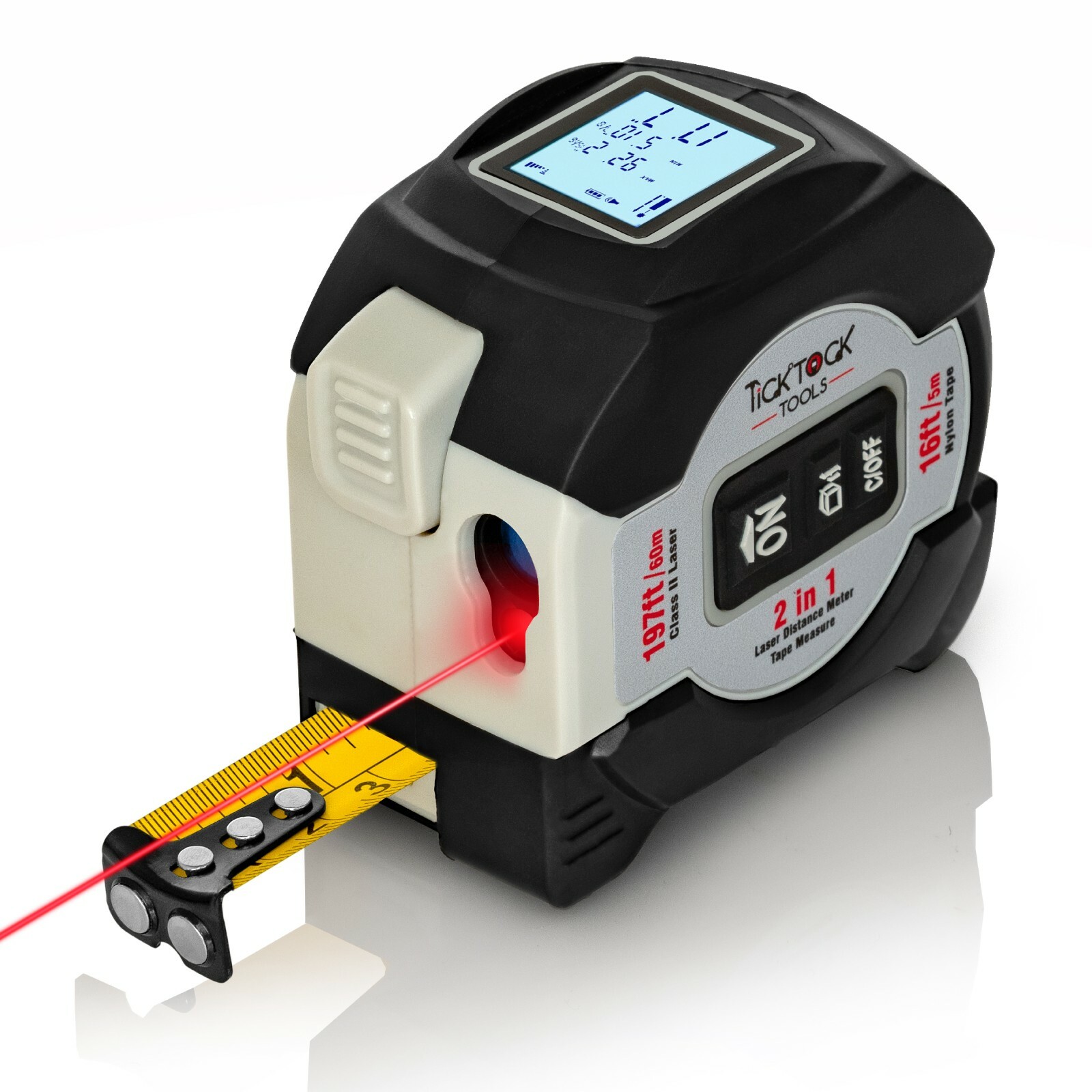 Laser Tape Measure by TickTockTools, 2-in-1, Laser 197Ft/60M, Retractable Tape 1 gallery