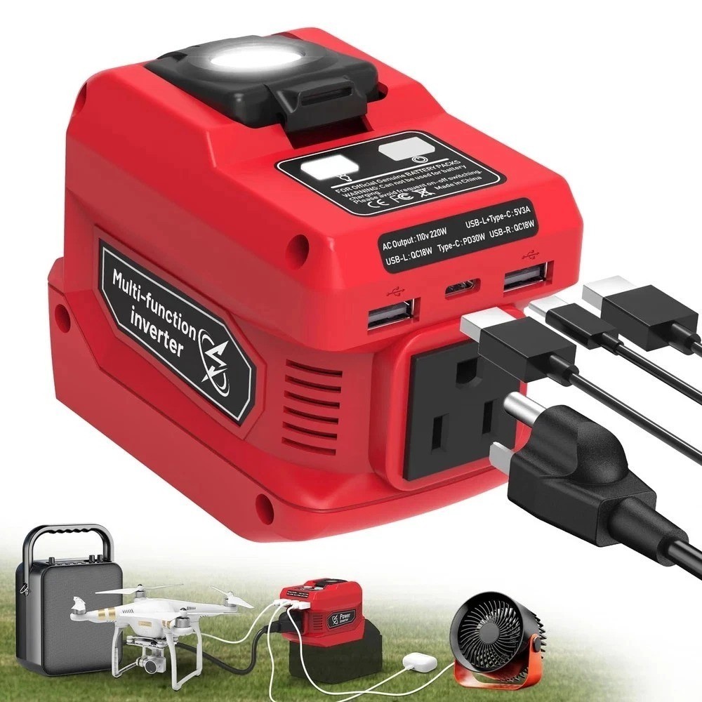 220W Power Inverter Compatible with Milwaukee 18V Battery, DC 18V to 110V AC gallery