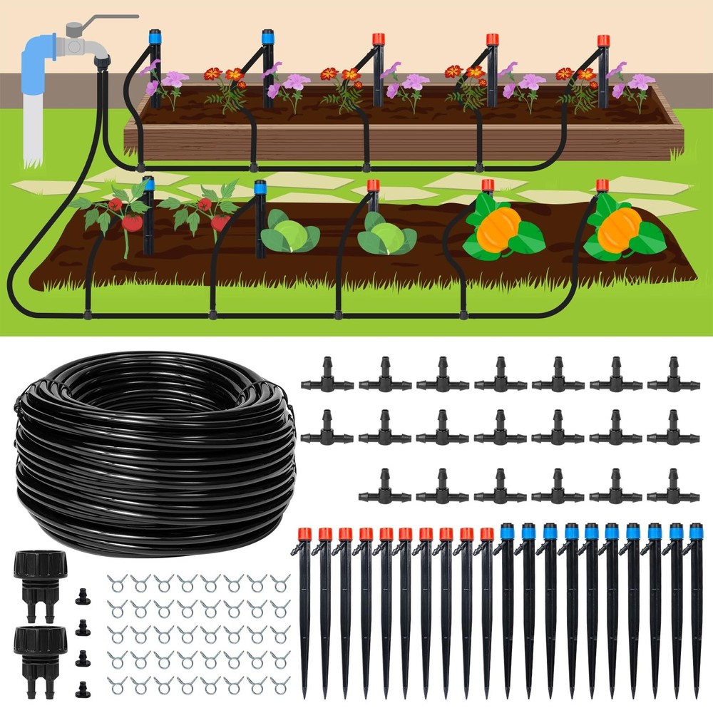 110FT Drip Irrigation System Kit Automatic Garden Watering for Lawn Raised Beds