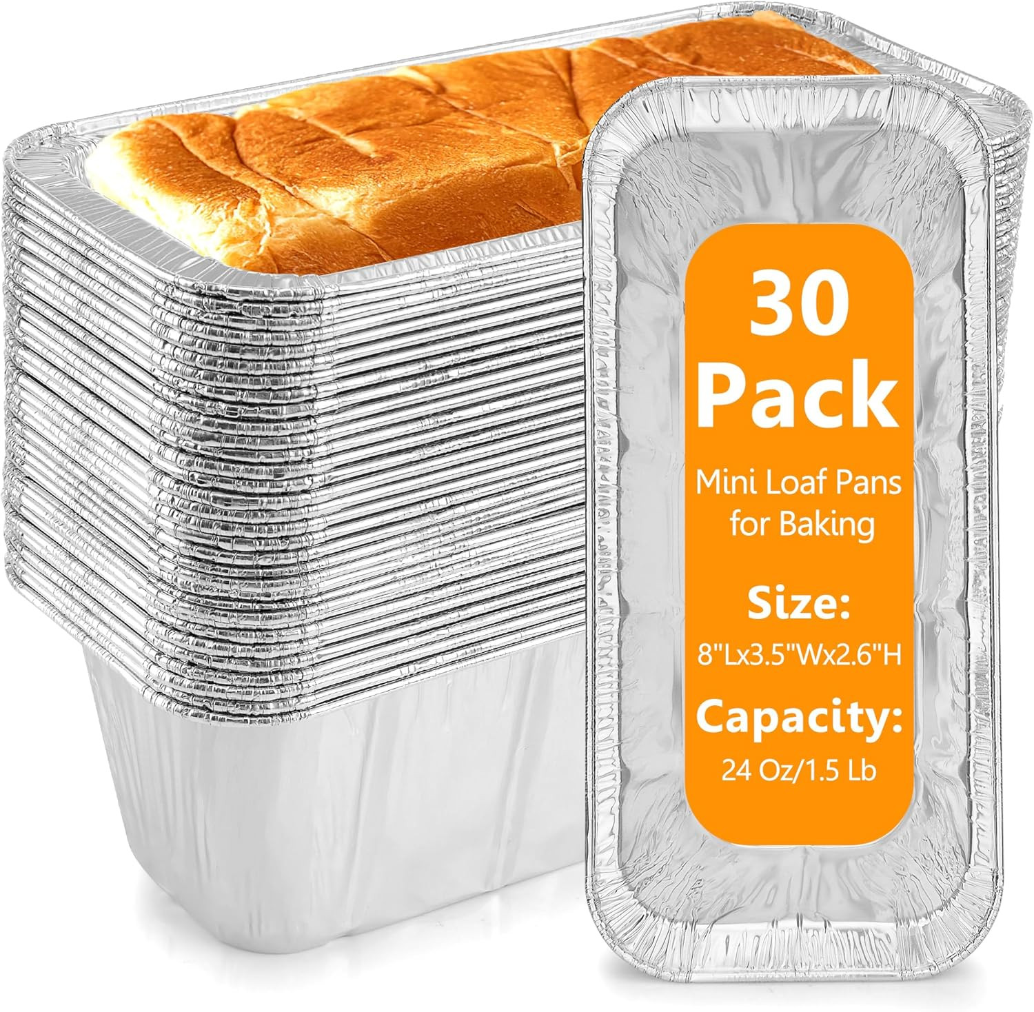 Mini Loaf Pans 1Lb 30-Pack,Aluminum Foil Heavy Duty Disposable Bread Baking Pan gallery