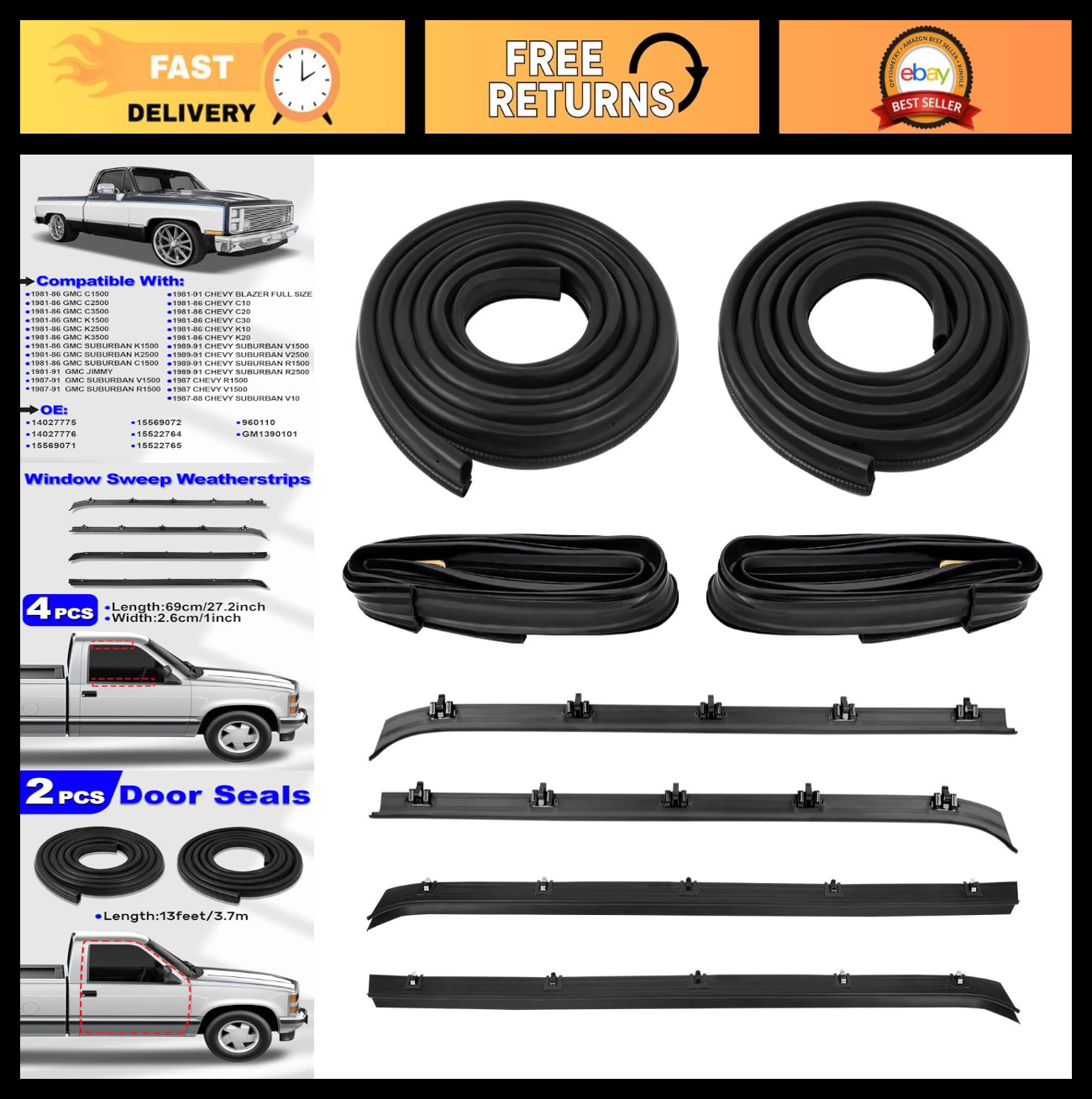 8PCS Weatherstrip Kit for Front Door Window Molding Seal Trim - C1500 C2500 K150 gallery