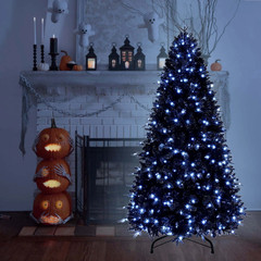 7FT Black Christmas Tree Prelit Artificial Halloween Tree Holiday Décor&450light