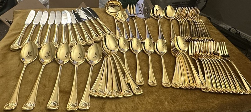 Gold Electroplate Shell Rope Flatware Set Made in Japan gallery
