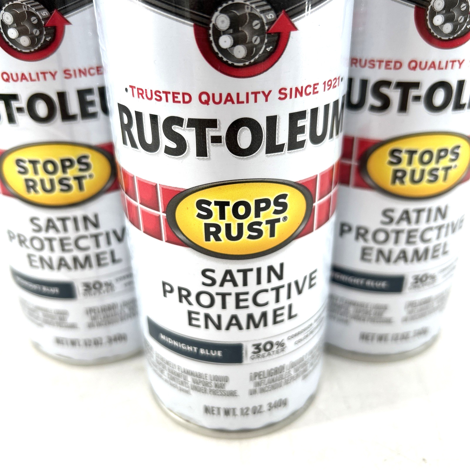 Rust-Oleum Satin Protective Enamel Spray Paint 12 oz Lot Of 3 Midnight Blue gallery