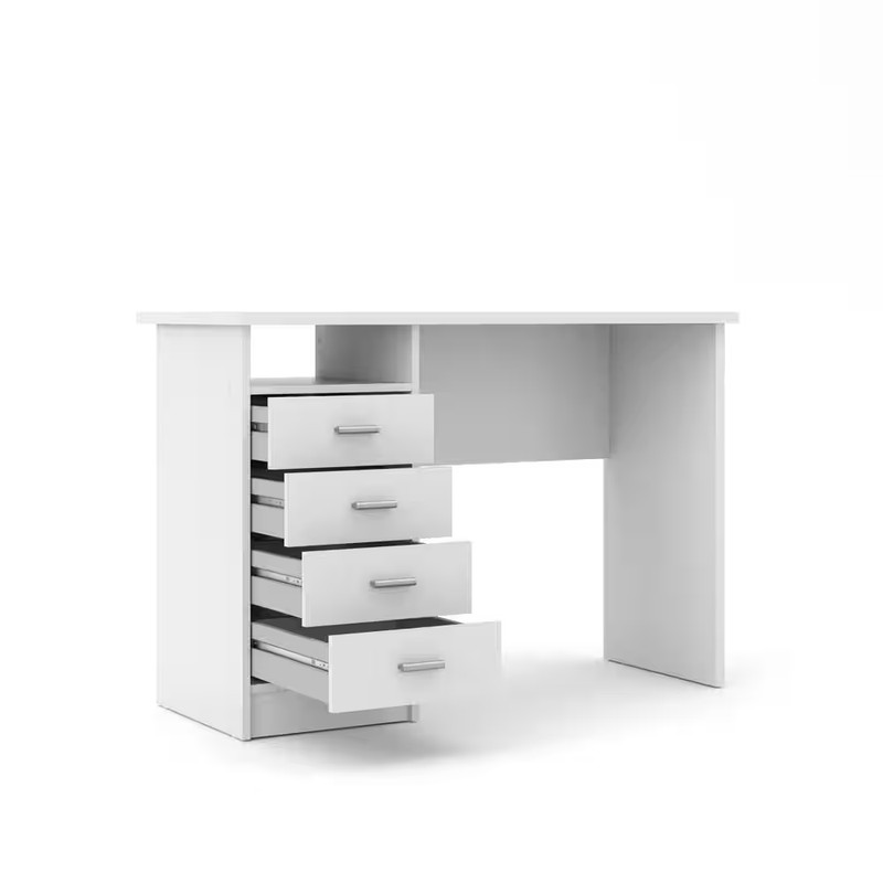 44 In. Rectangular White 4 Drawer Writing Desk with Built-In Storage gallery