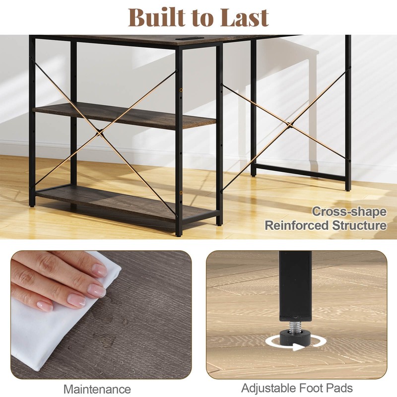 48" Reversible L Shaped Computer Desk Home Office Table Adjustable Shelf Gray gallery