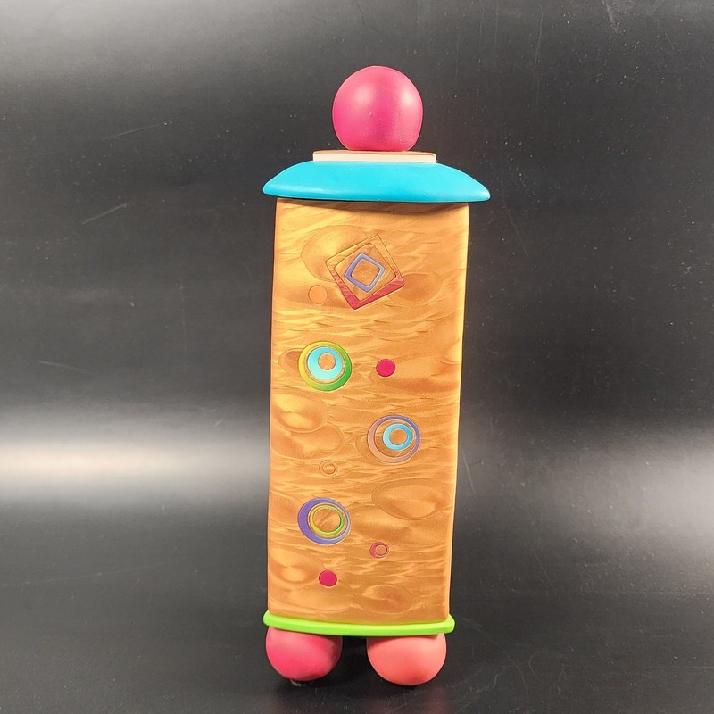Harriet Smith Polymer Clay Whimsical Triangular Vessel Box Geometric 9.5in gallery