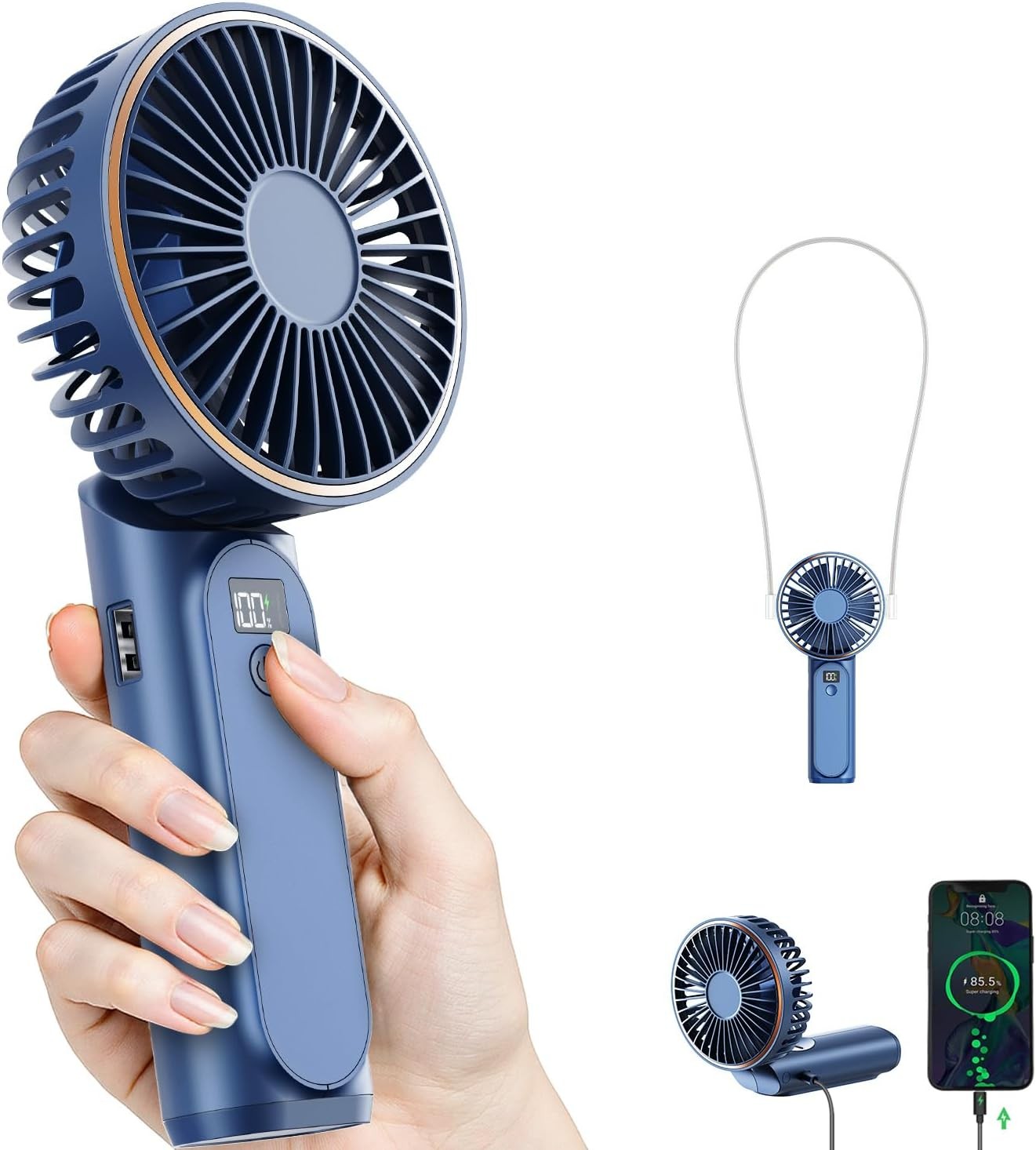 Portable Handheld Fan Portable Fan Rechargeable 4000mAh 180° Adjustable 6 Speed gallery