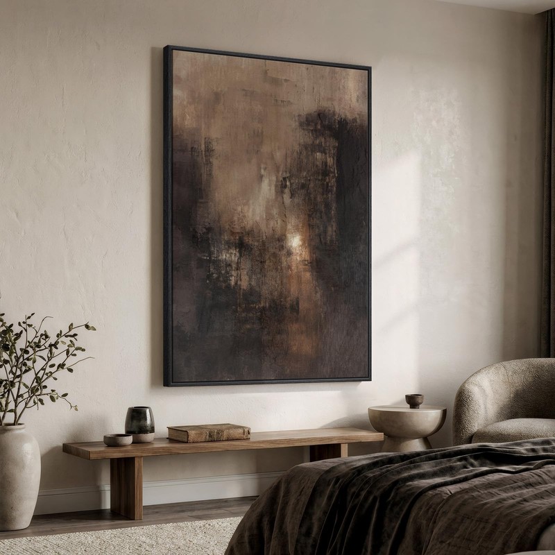 Wall Art Extra Large Framed Brown Black Abstract Modern Canvas 40x60 In gallery