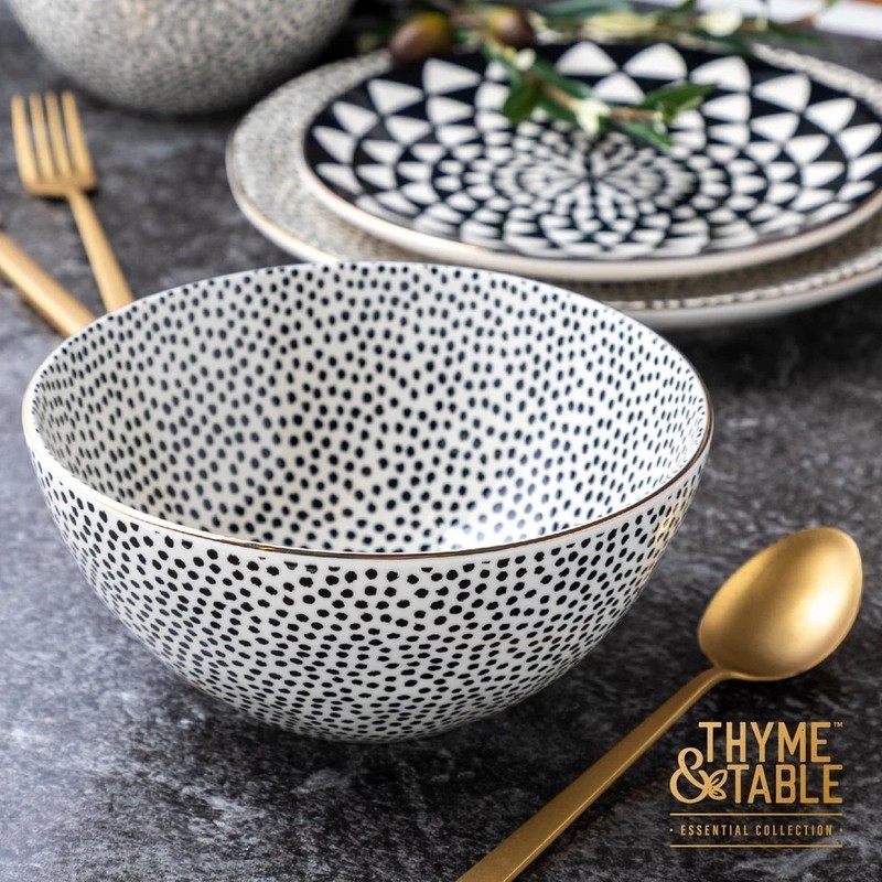Thyme & Table Dot Large Ceramic Bowl Black and White gallery