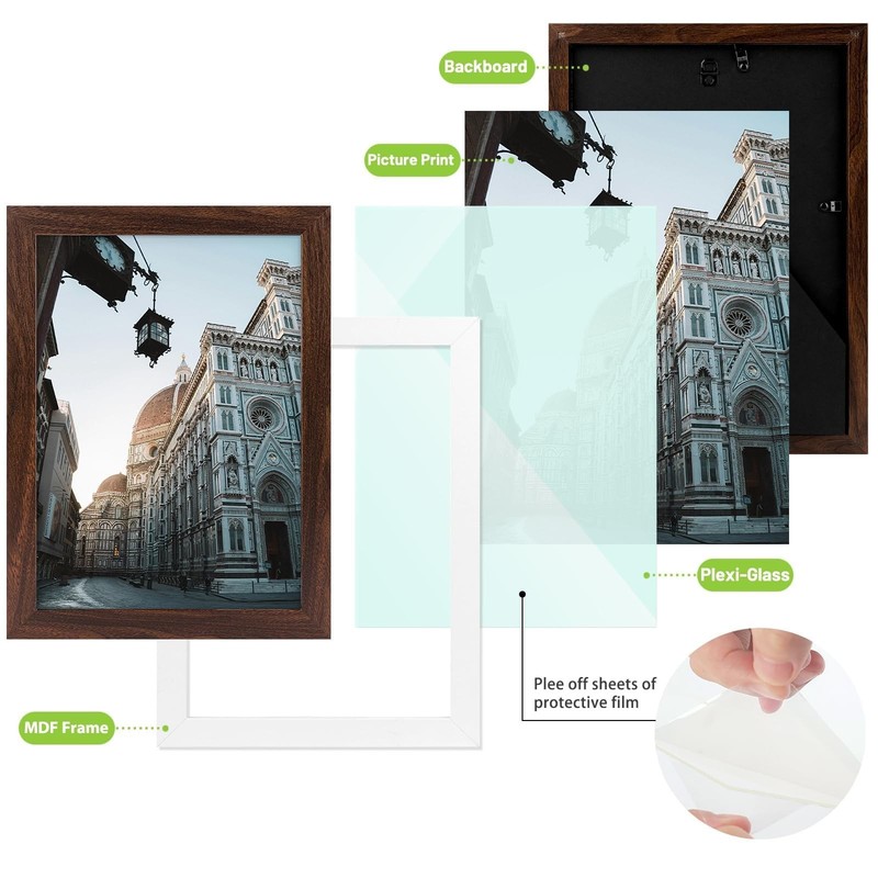 2 Pack A4 Dark Brown Engineered Wood Picture Frames Plexiglass Wall Display gallery