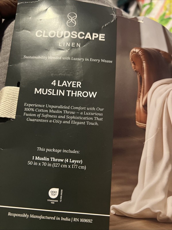 Cloud Scape Linen 4 Layer Muslin Throw Blanket - 100% Cotton Gauz... gallery