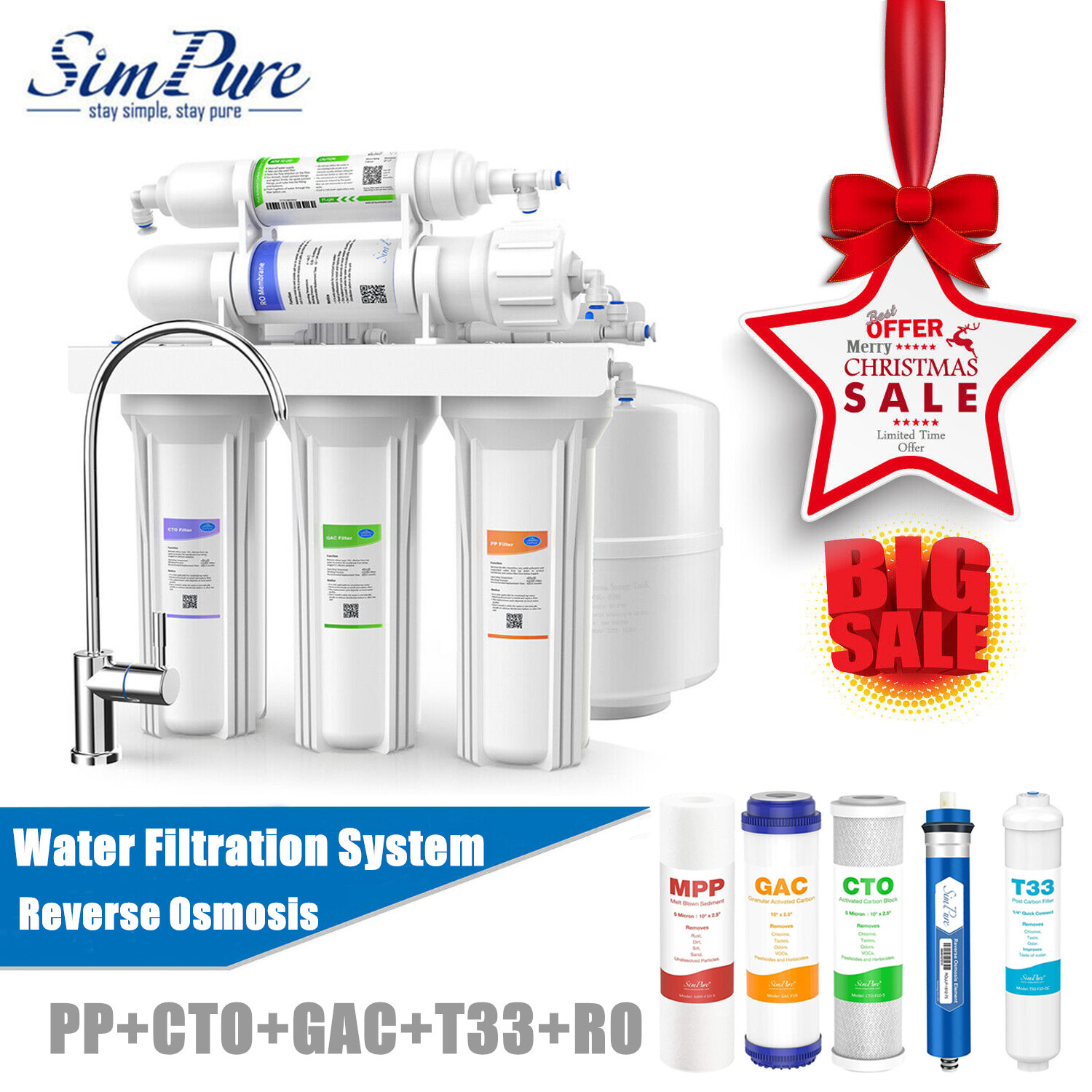 5 Stage Undersink Reverse Osmosis Water Filtration System 75 GPD Membrane Filter gallery