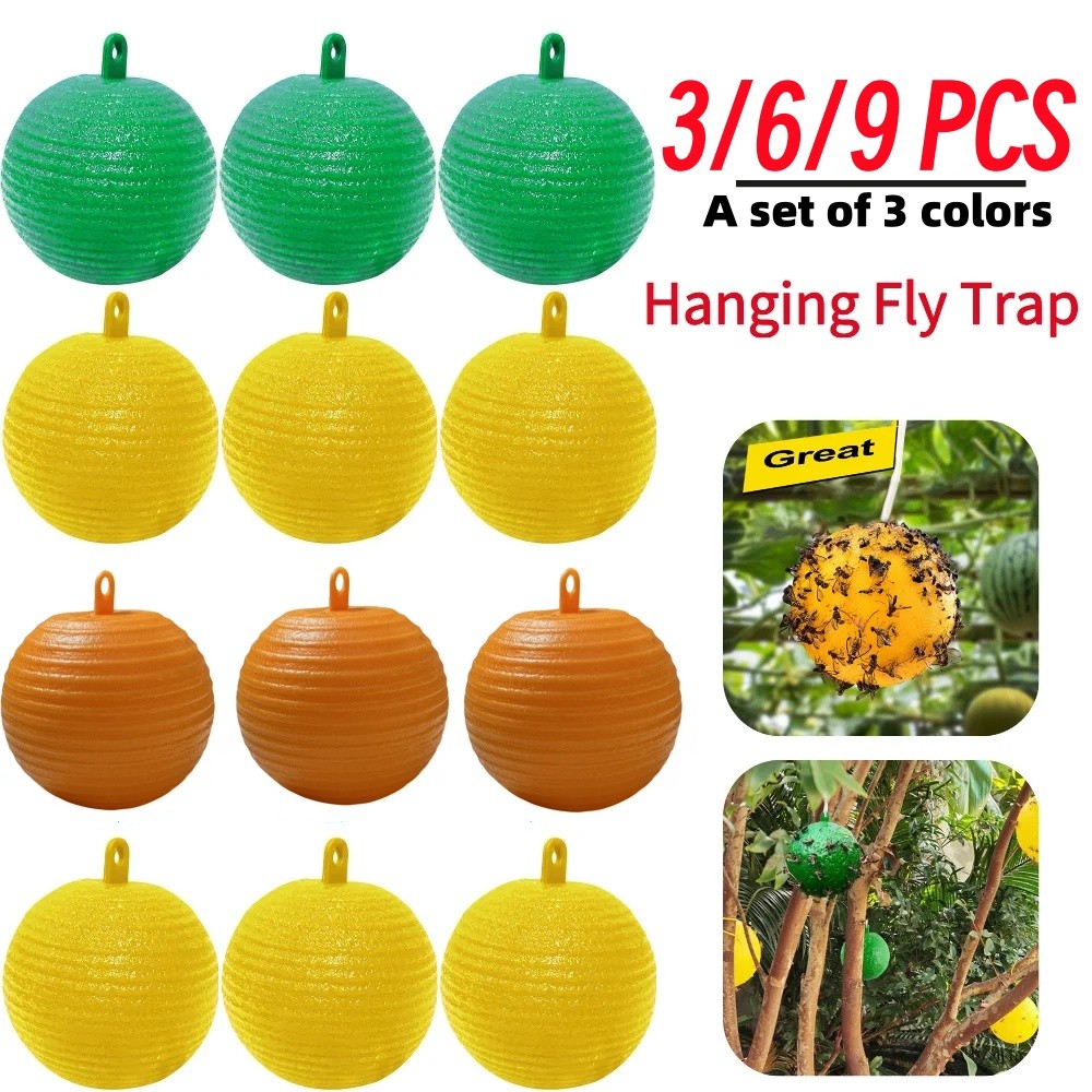 3-9PACK Insect Bug Fly Glue Hanging Ball Catcher Sticky Flies Trap In/Outdoor
