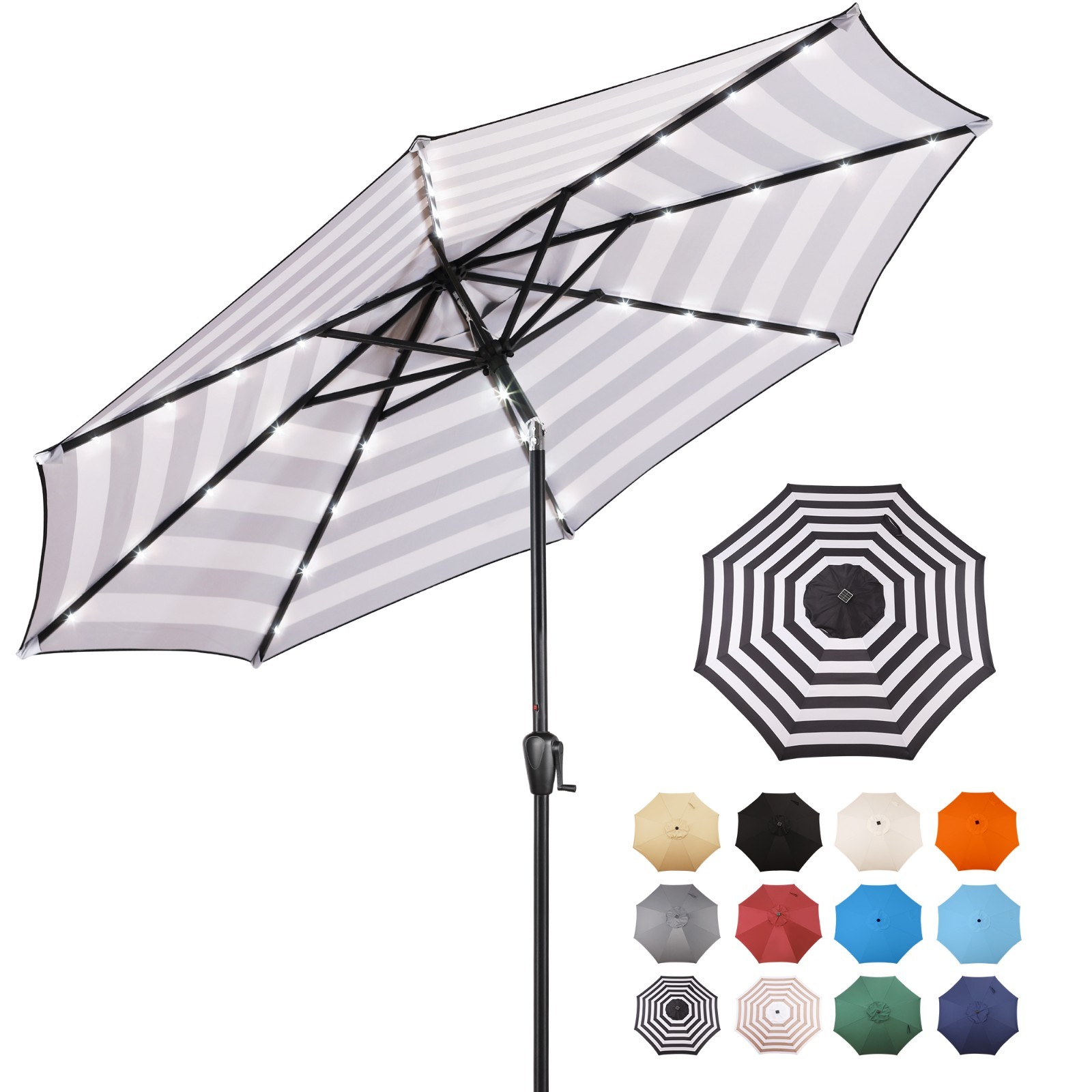 Sun-Ray9 Round Patio Umbrella with Solar Powered LED Lights, Tilt and Crank Lift gallery