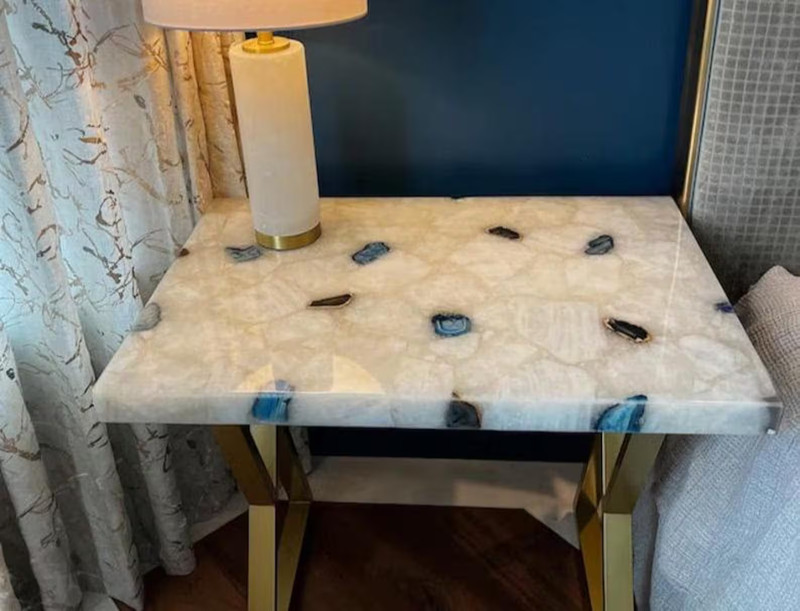 Agate Gemstone Kitchen Table, Dining Table with Agate Top, Crystal Slab Furnitur gallery