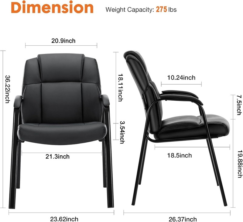 2PCS Leather Guest Chairs - with Padded Arms, Comfy for Waiting Room/Reception gallery
