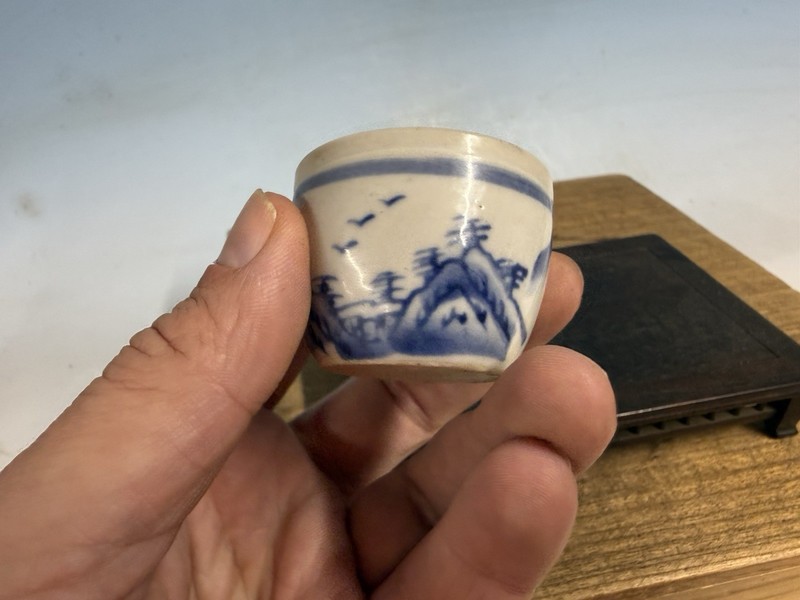 Japanese Unknown Maker Shohin Bonsai Tree Pot 1 7/8 By 1 3/8” Blue And White gallery