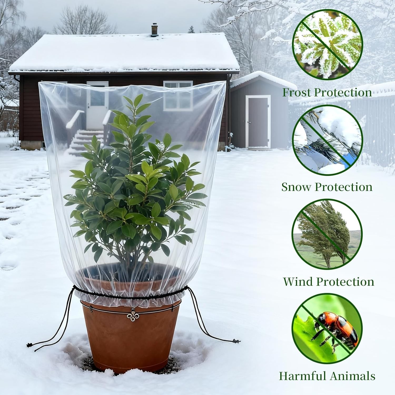 2 Pcs Winter Plant Covers Freeze Protection W/ Drawstring 31.5"x39.4" Clear gallery