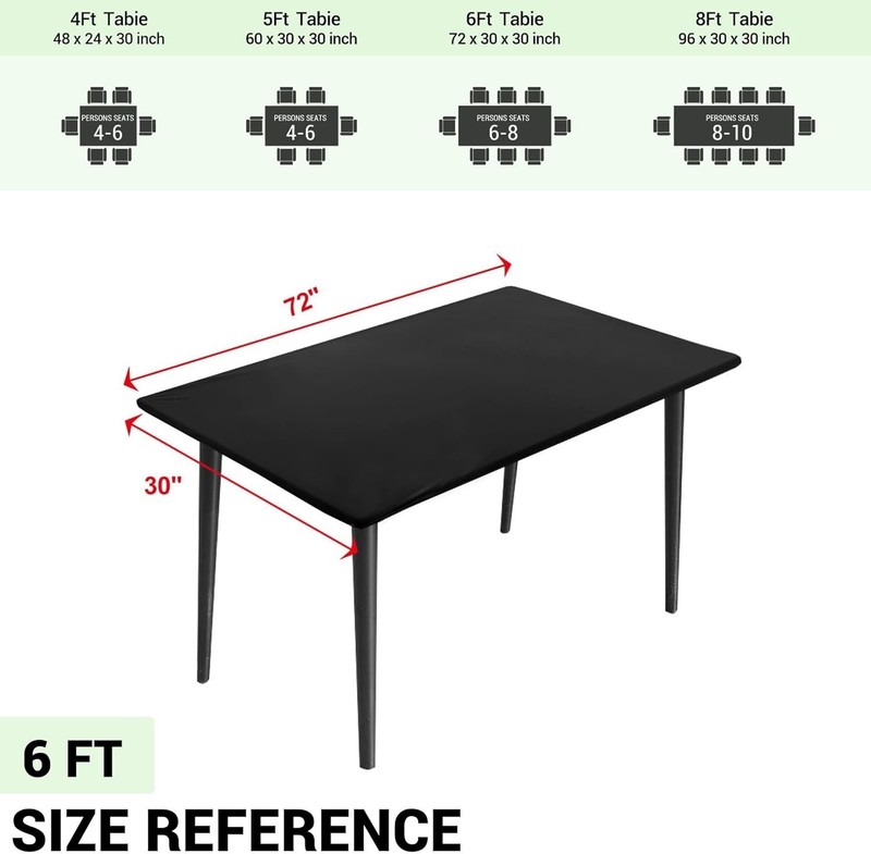 Reversible Stretch Table Cover - Black Waterproof Fitted Cover for 6ft Tables gallery