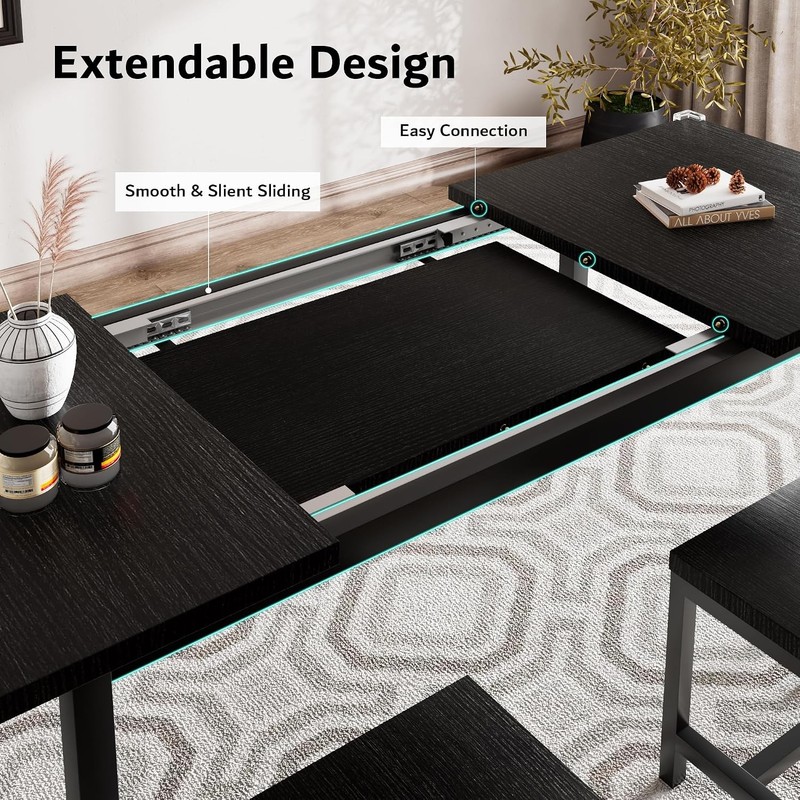 7-Piece Extendable Dining Table Set with 6 Stools 63" Kitchen Table Set gallery