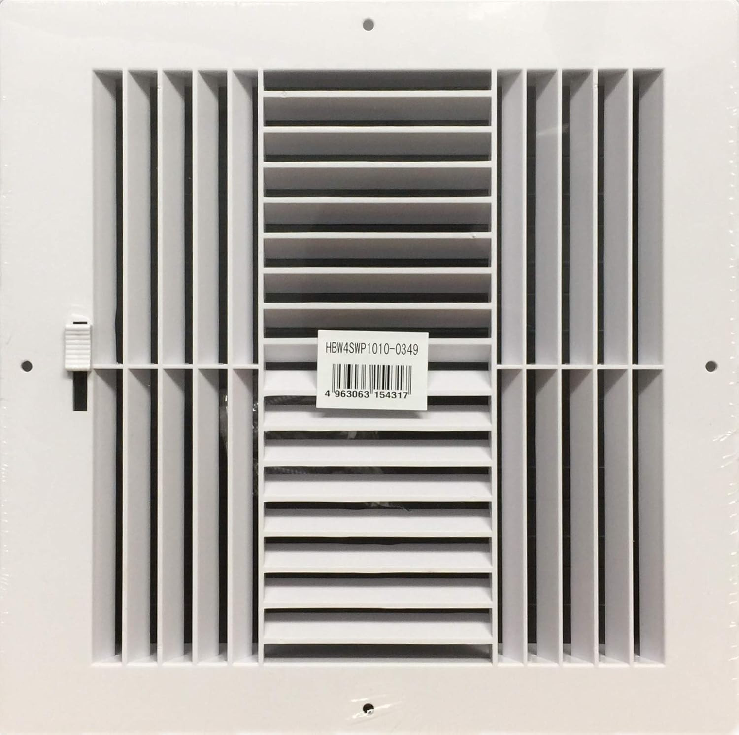 Four-Way Plastic Side Wall/Ceiling Register in White 10" W X 10" H for Duct Open gallery
