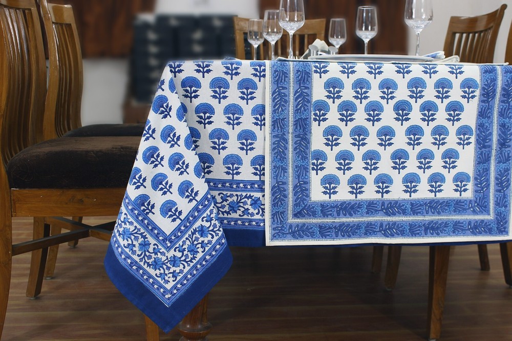 Dining Tablecloth Block Printed Table Cover Rectangle Tablecloth Gift for Dad