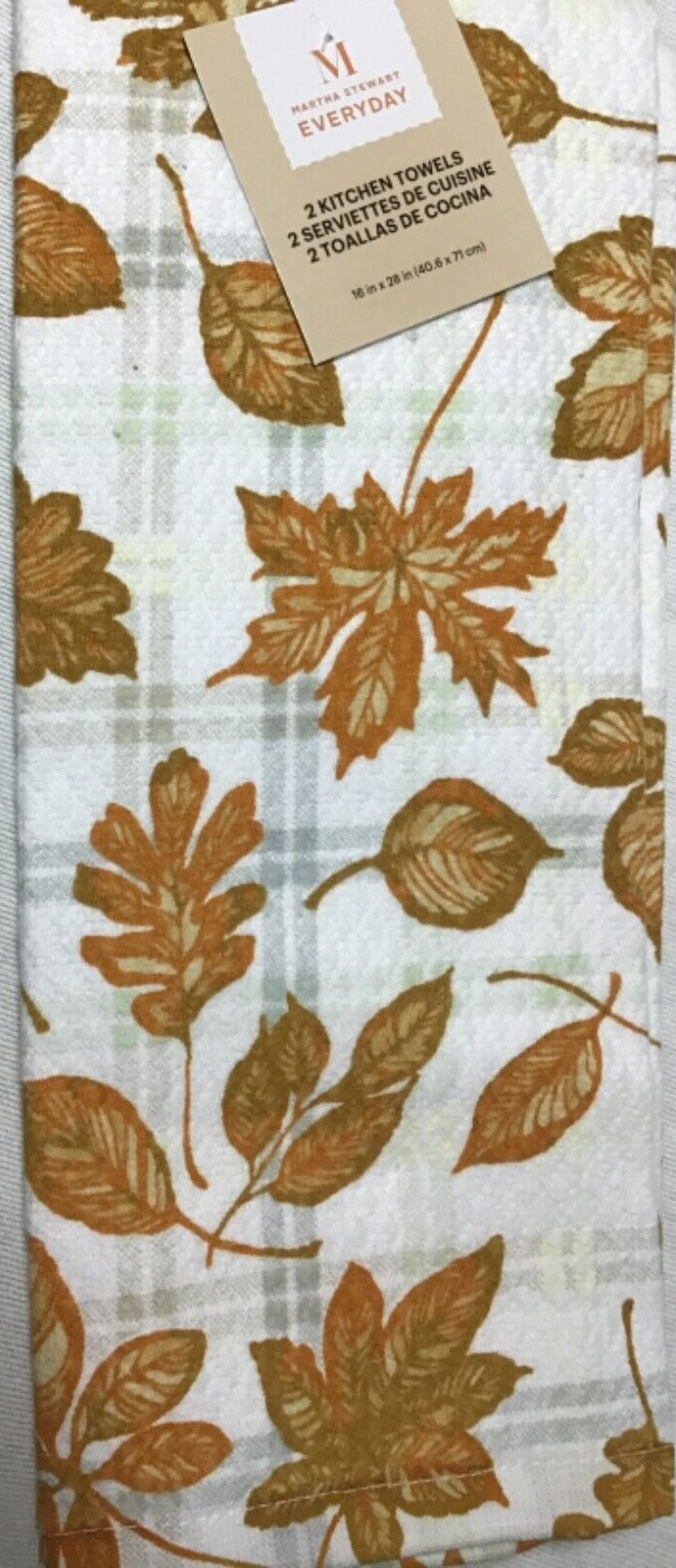 MARTHA STEWART EVERYDAY KITCHEN TOWELS (2) LEAVES RUST PLAID 100% COTTON NWT gallery