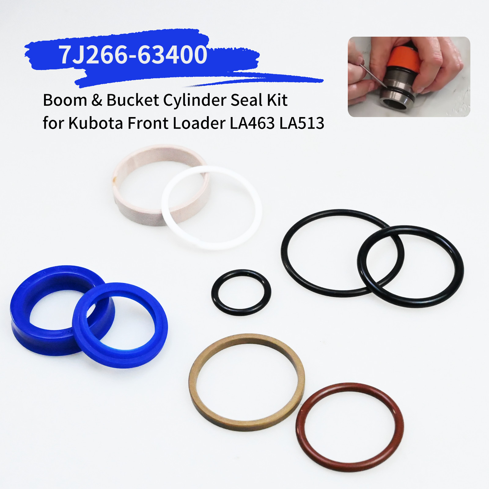 7J266-63400 For Kubota Front Loader LA463 LA513 Cylinder Seal Kit gallery